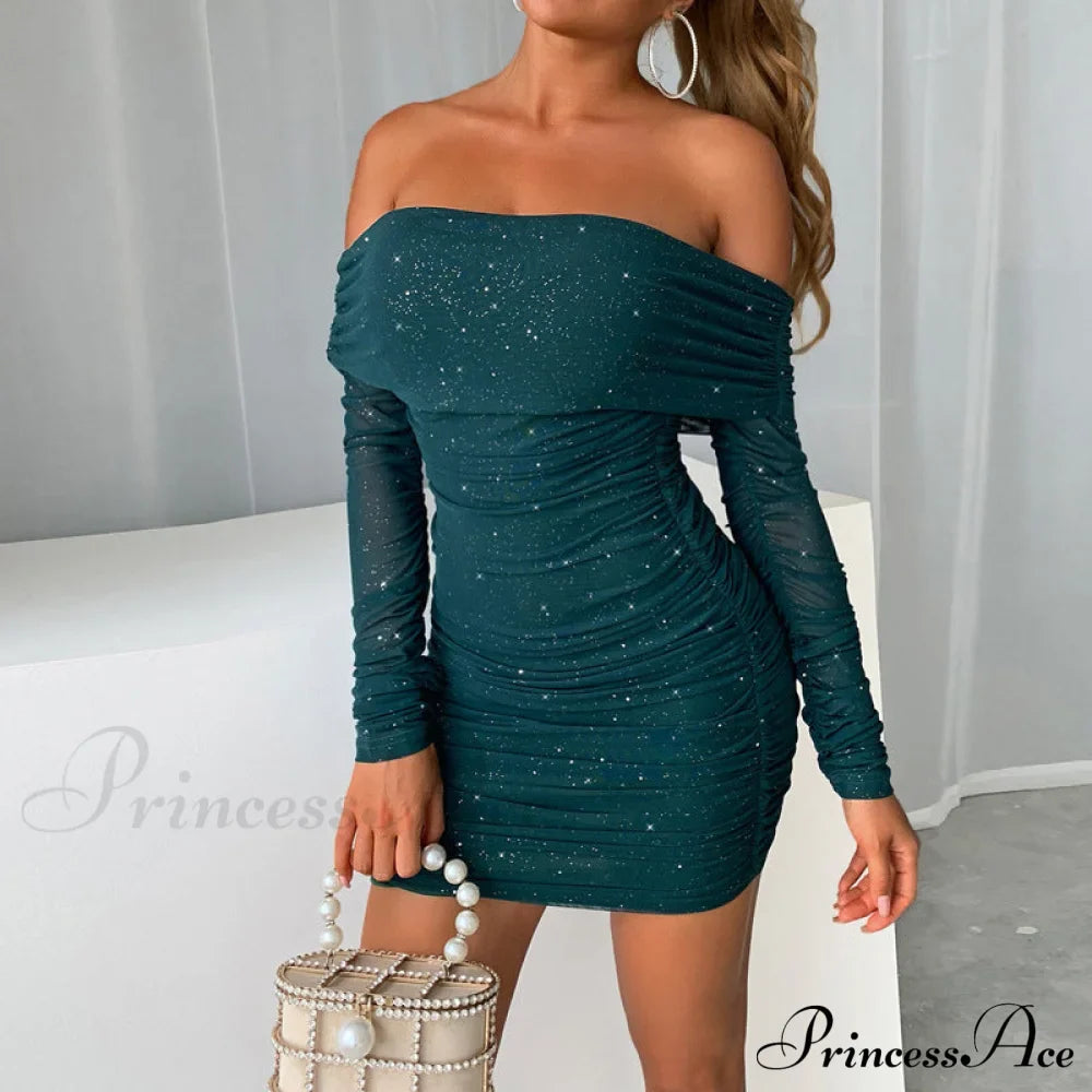 Shimmer Nights Off the Graceful Shoulder Glitter Mini Dress image 12