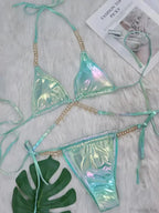 Shiny PU Leather Wrap Around Diamond Bikini Set image 2