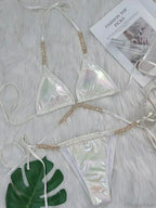 Shiny PU Leather Wrap Around Diamond Bikini Set image 4