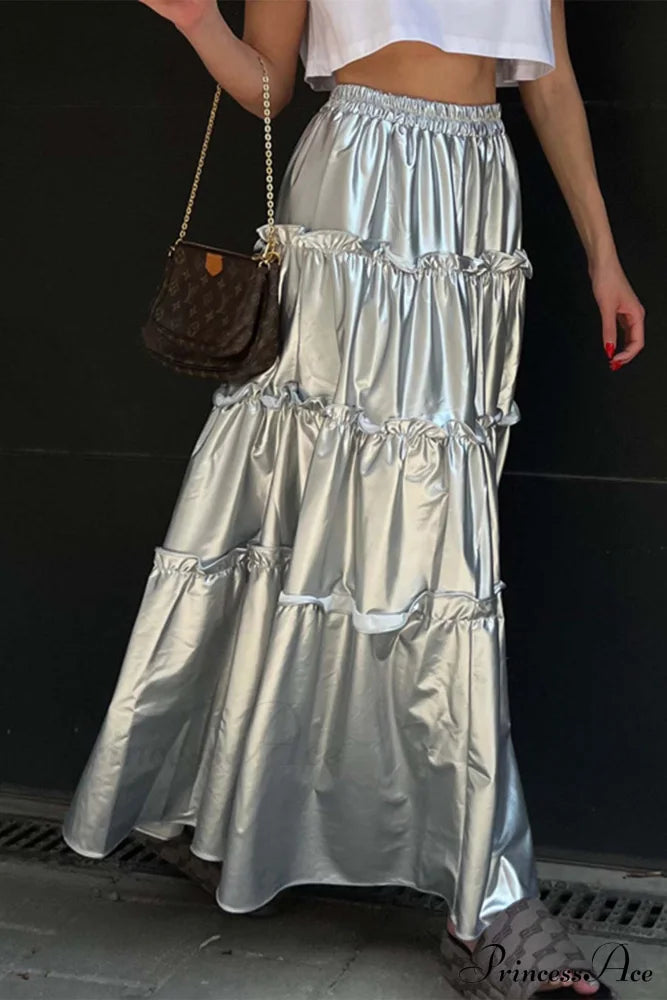Shiny Ruched Layered Skirt image 4