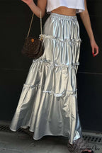 Shiny Ruched Layered Skirt image 4
