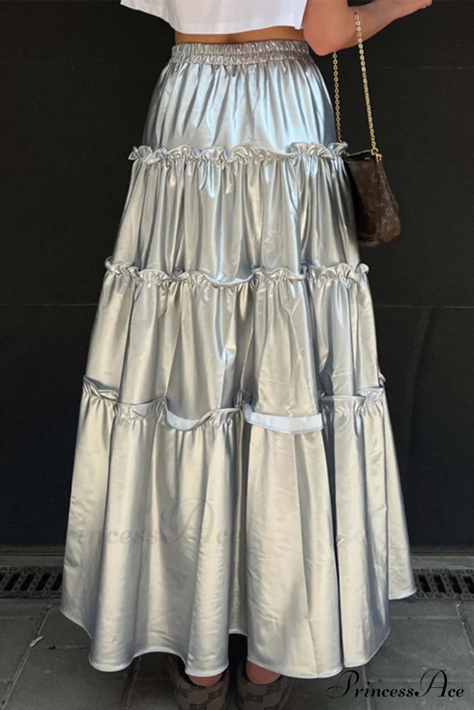 Shiny Ruched Layered Skirt image 2