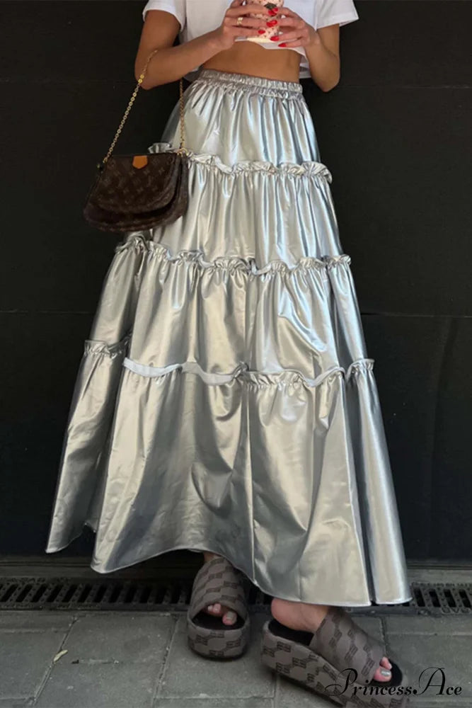 Shiny Ruched Layered Skirt image 1