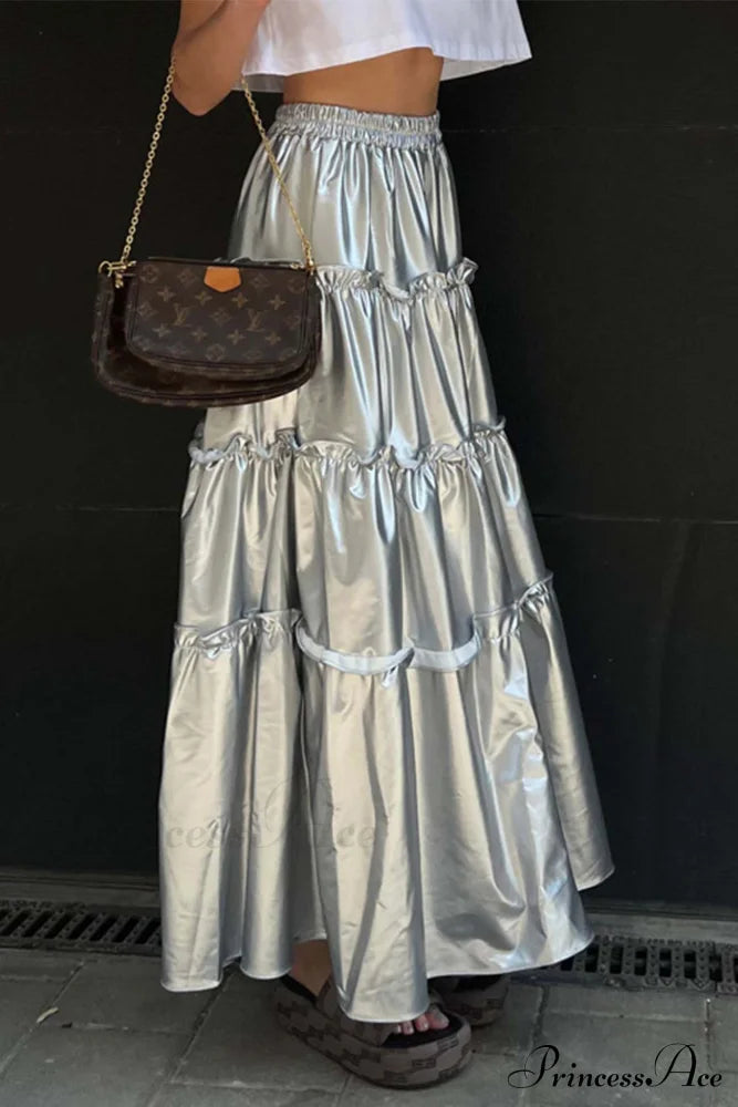 Shiny Ruched Layered Skirt image 3