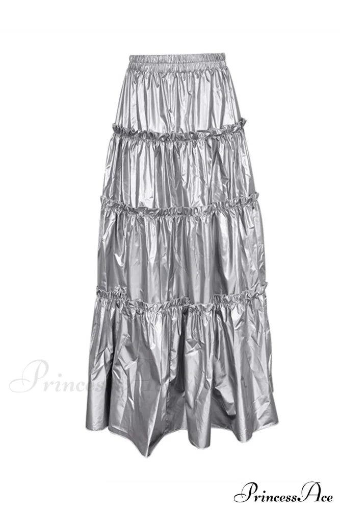 Shiny Ruched Layered Skirt image 5