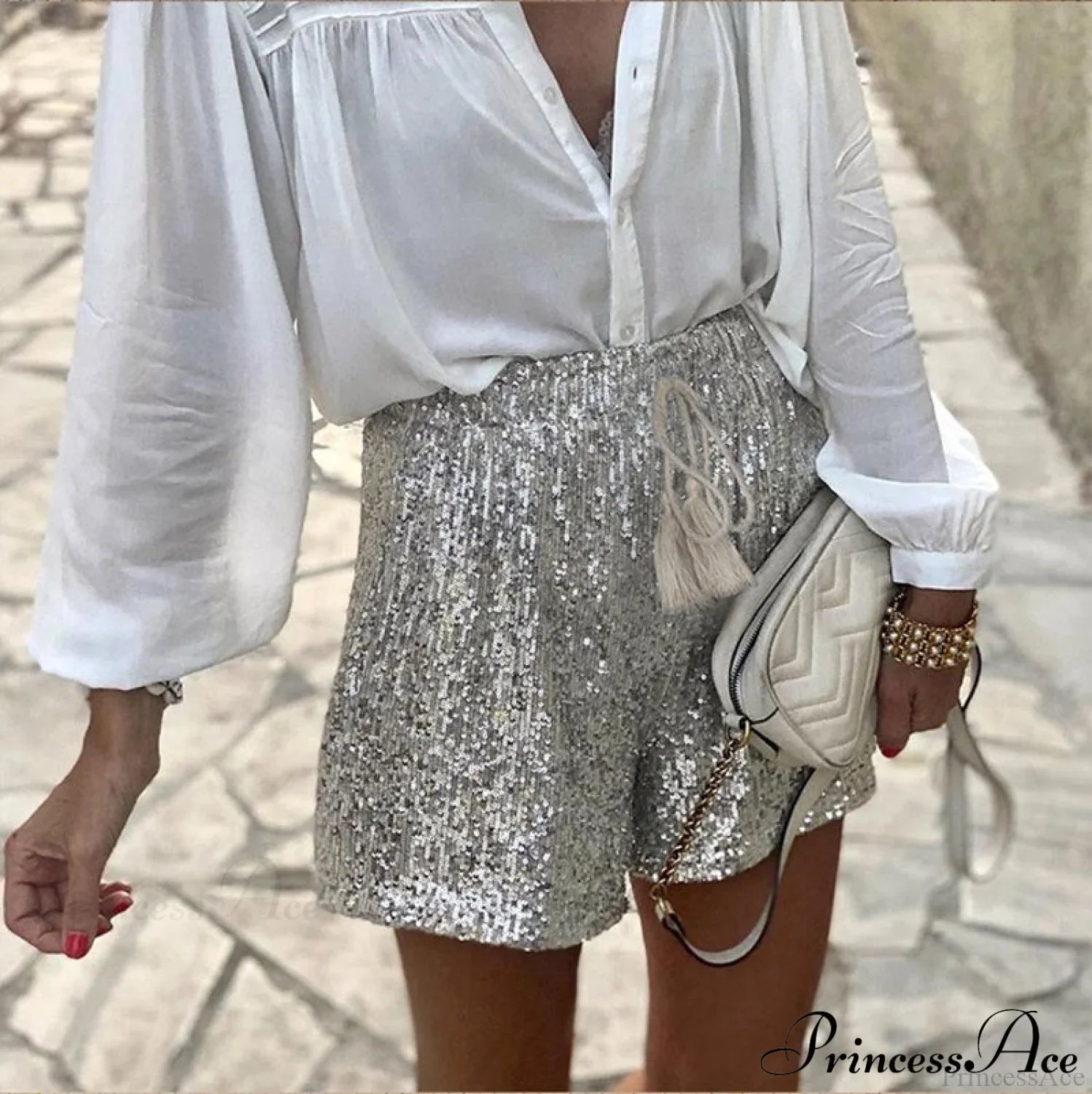 Shiny Sequin Pencil High Waist Mini Shorts image 3