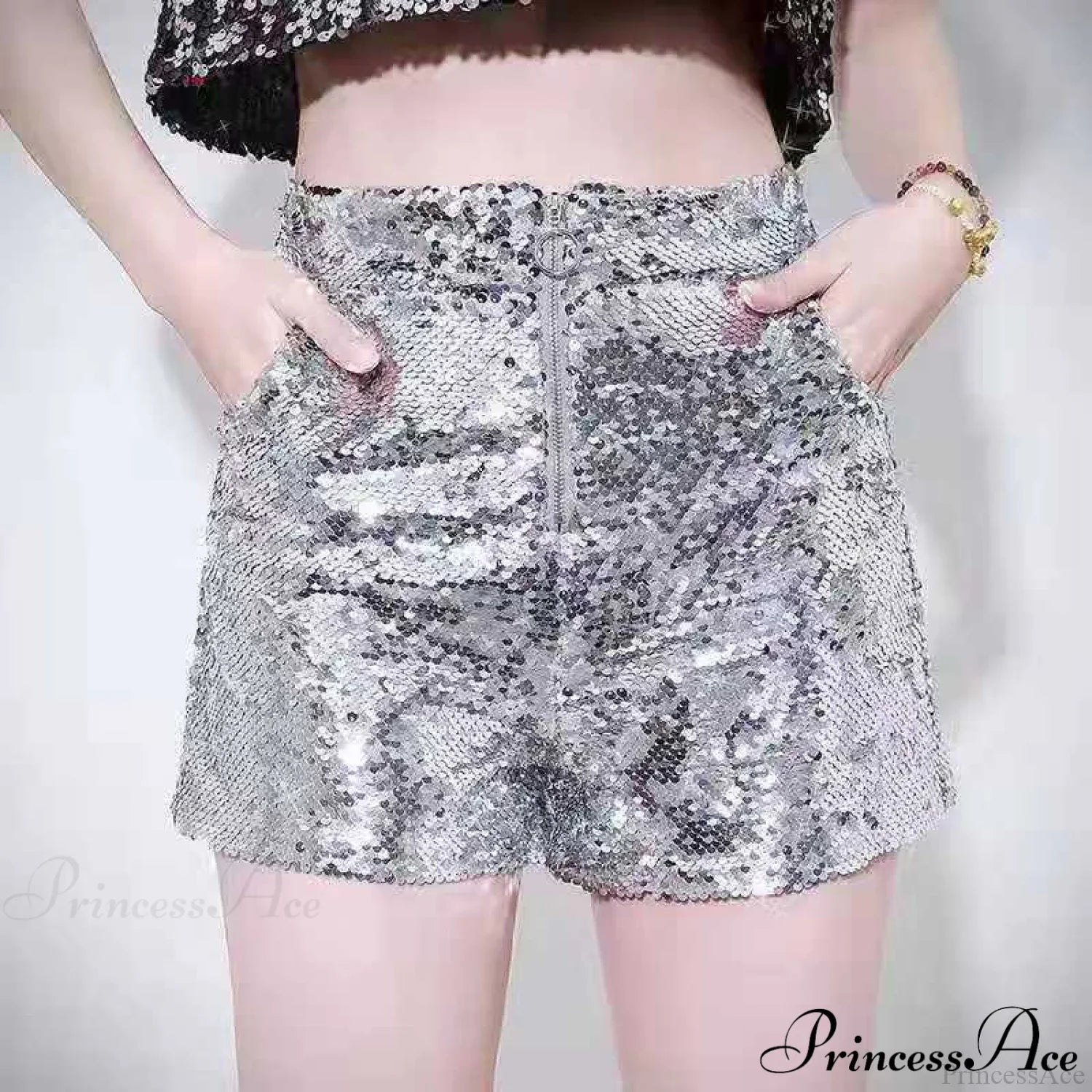 Shiny Sequin Pencil High Waist Mini Shorts image 4