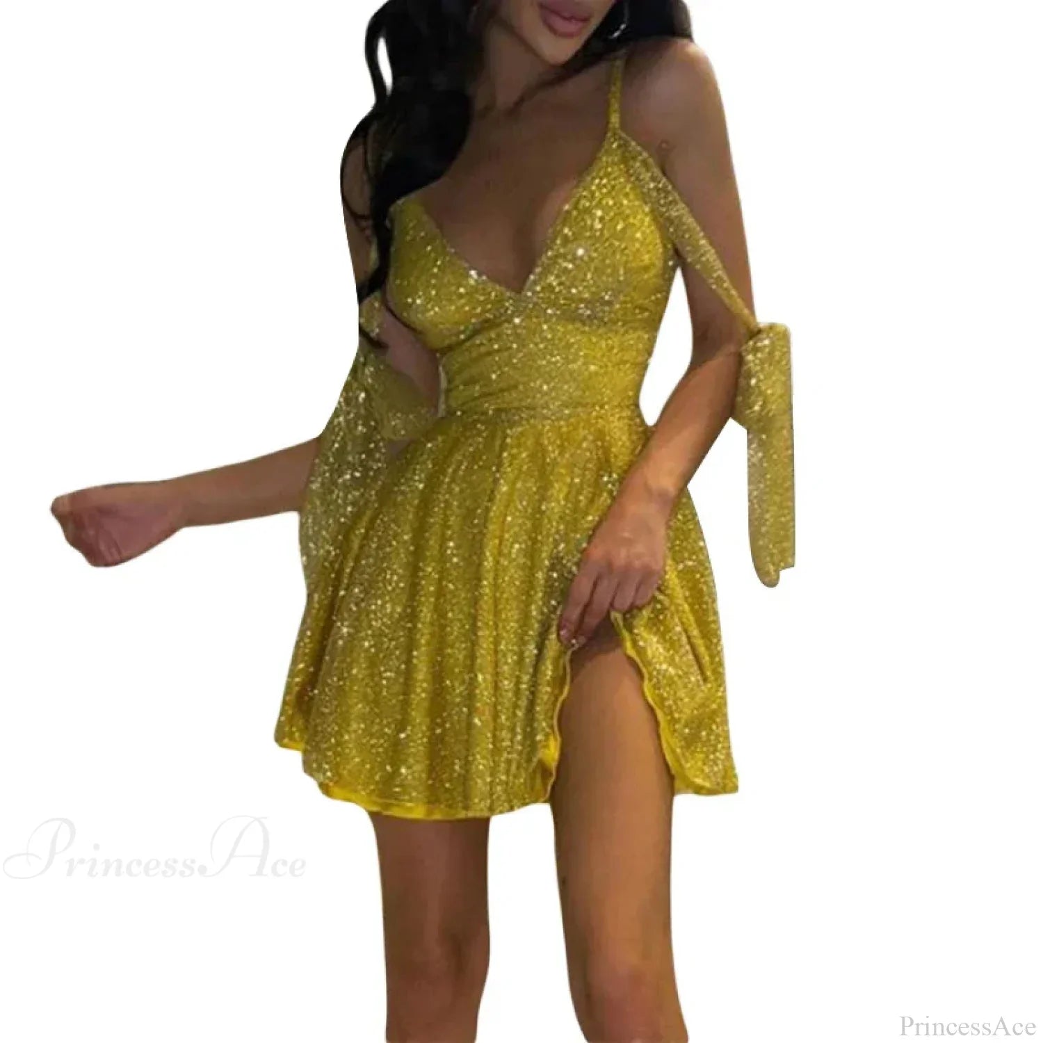 Shiny Slim Black V-Neck Party Dress image 5