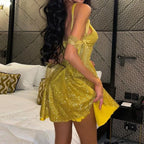 Shiny Slim Black V-Neck Party Dress image 4