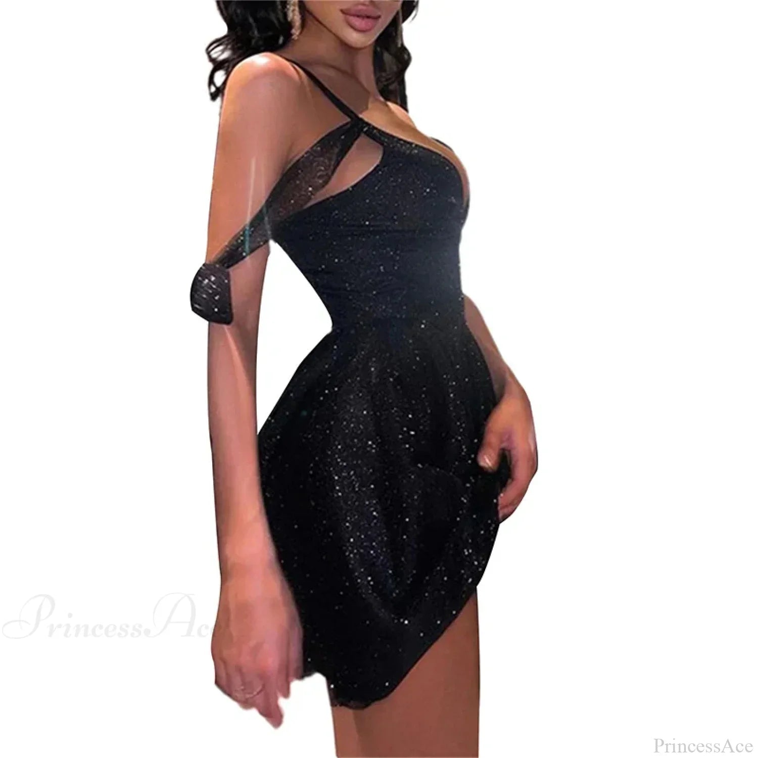 Shiny Slim Black V-Neck Party Dress image 3