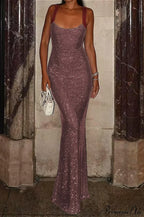 Shiny Spaghetti Strap Slim Fitted Long Party Dress image 5