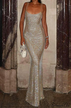 Shiny Spaghetti Strap Slim Fitted Long Party Dress image 3