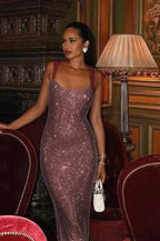 Shiny Spaghetti Strap Slim Fitted Long Party Dress image 4