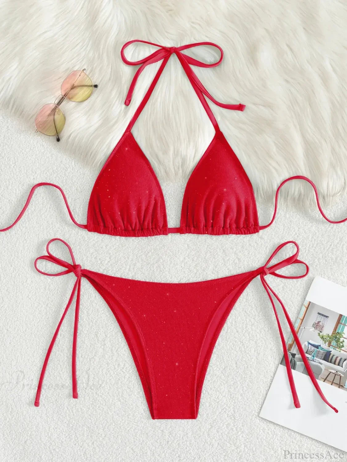 Shiny Sparkling Halter Strappy Bikini Set image 6