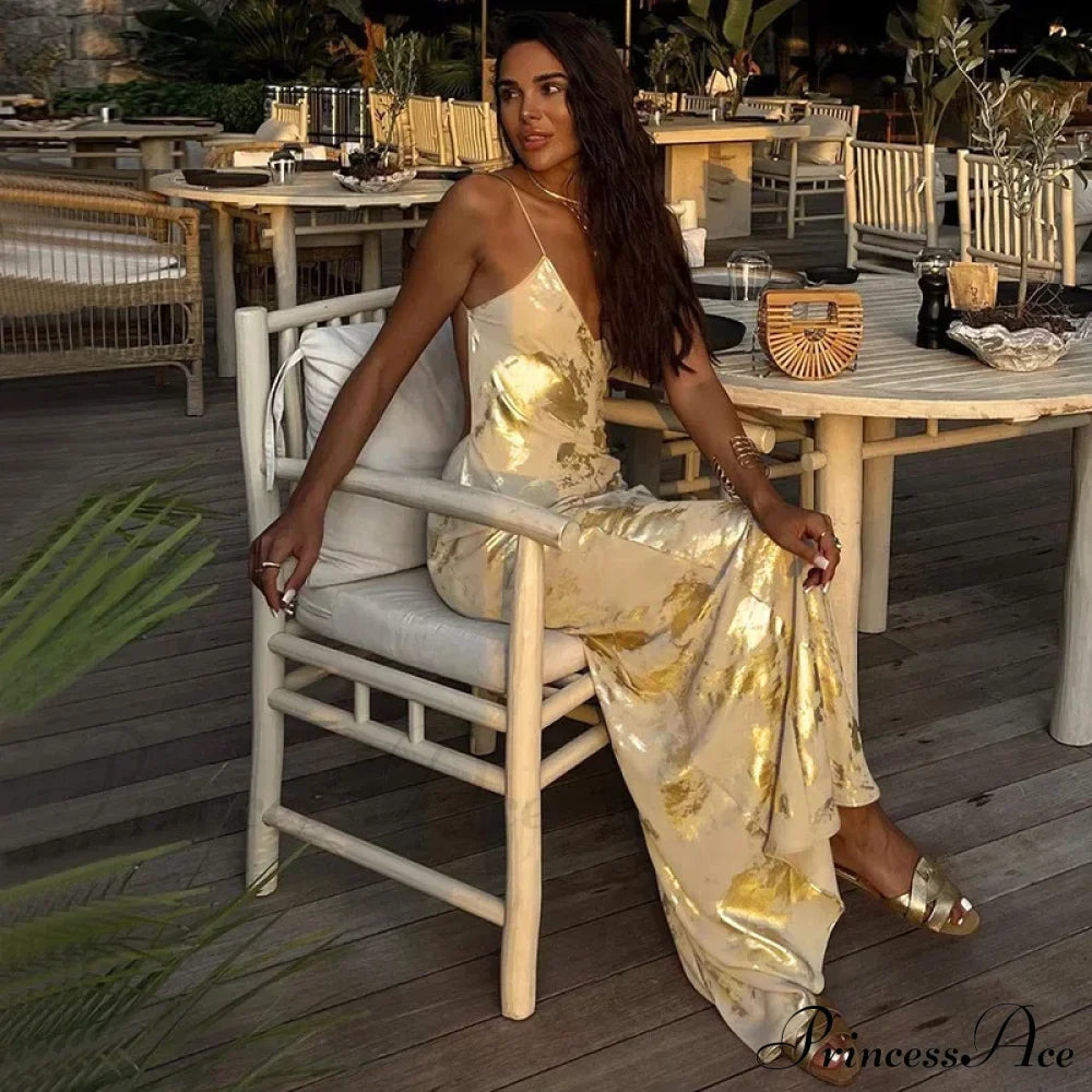 Shiny Sparkling Sexy Backless V Neck Maxi Dress image 5