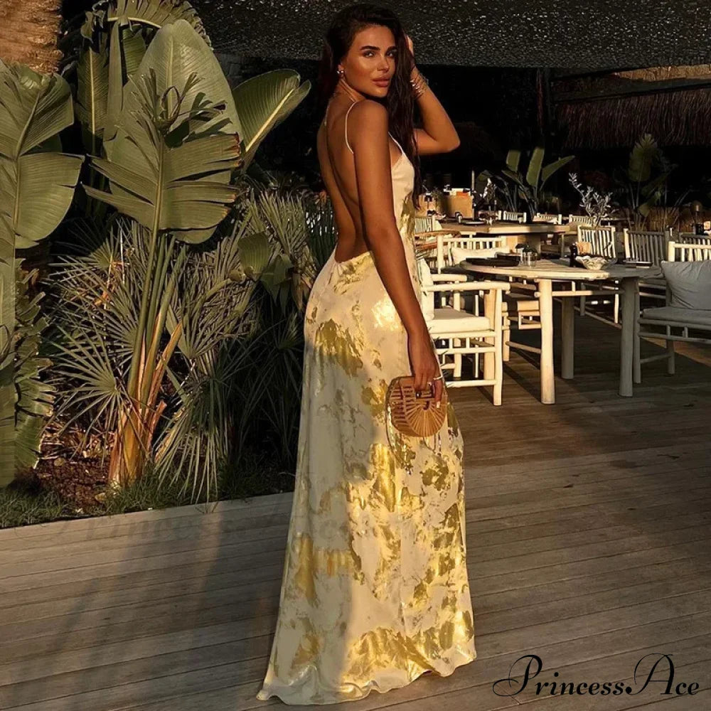 Shiny Sparkling Sexy Backless V Neck Maxi Dress image 3