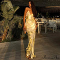 Shiny Sparkling Sexy Backless V Neck Maxi Dress image 1