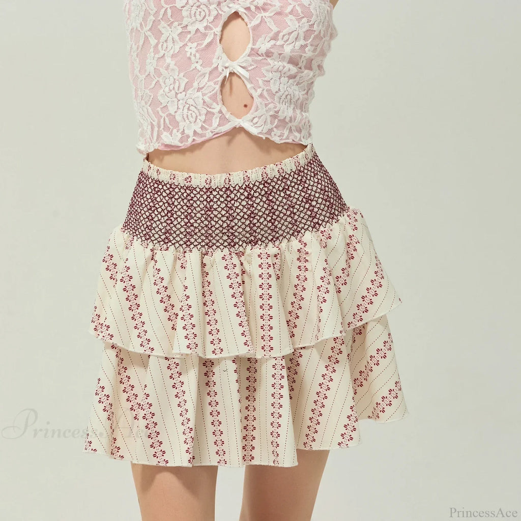 Shirred Floral Layered Ruffle Skirt image 4