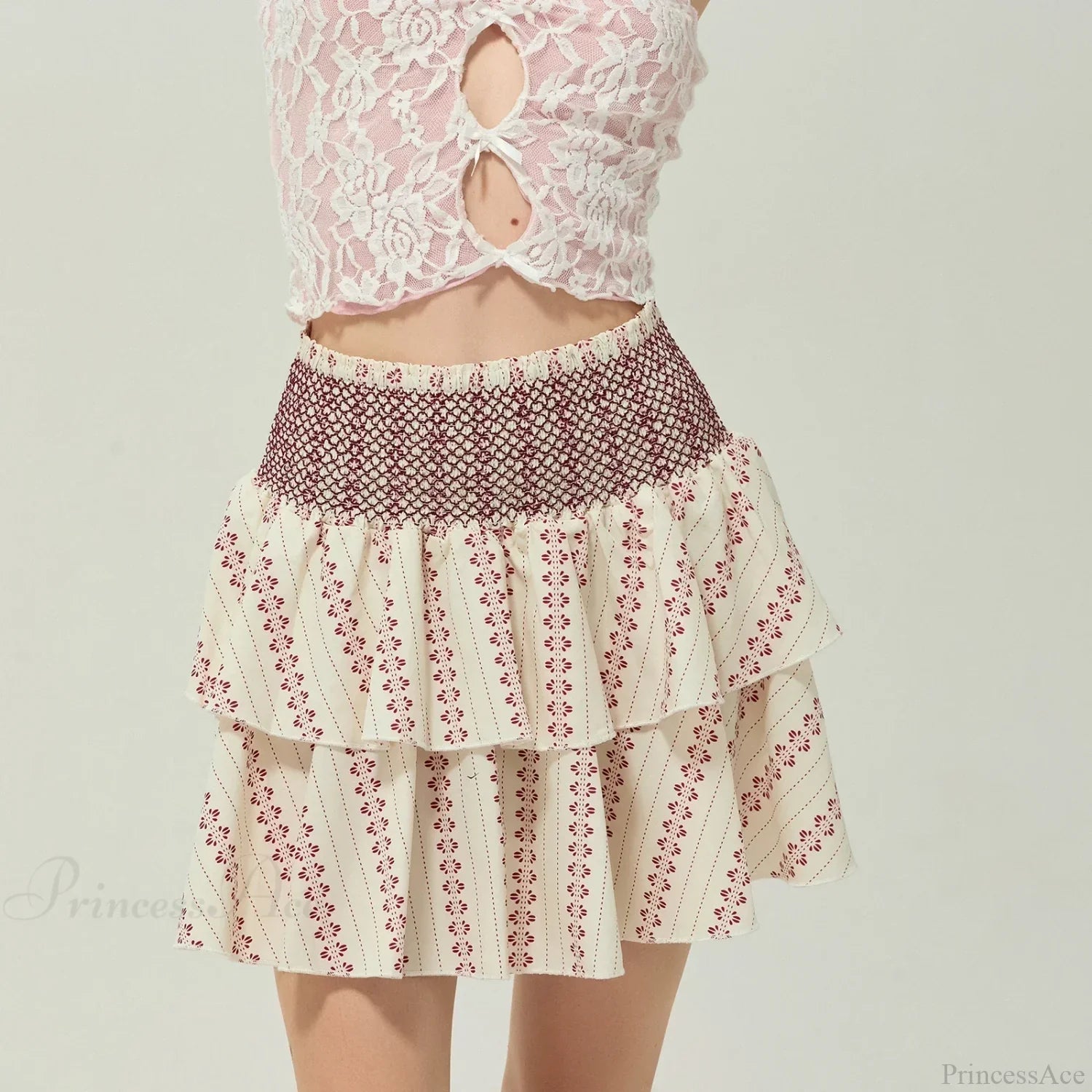 Shirred Floral Layered Ruffle Skirt image 4