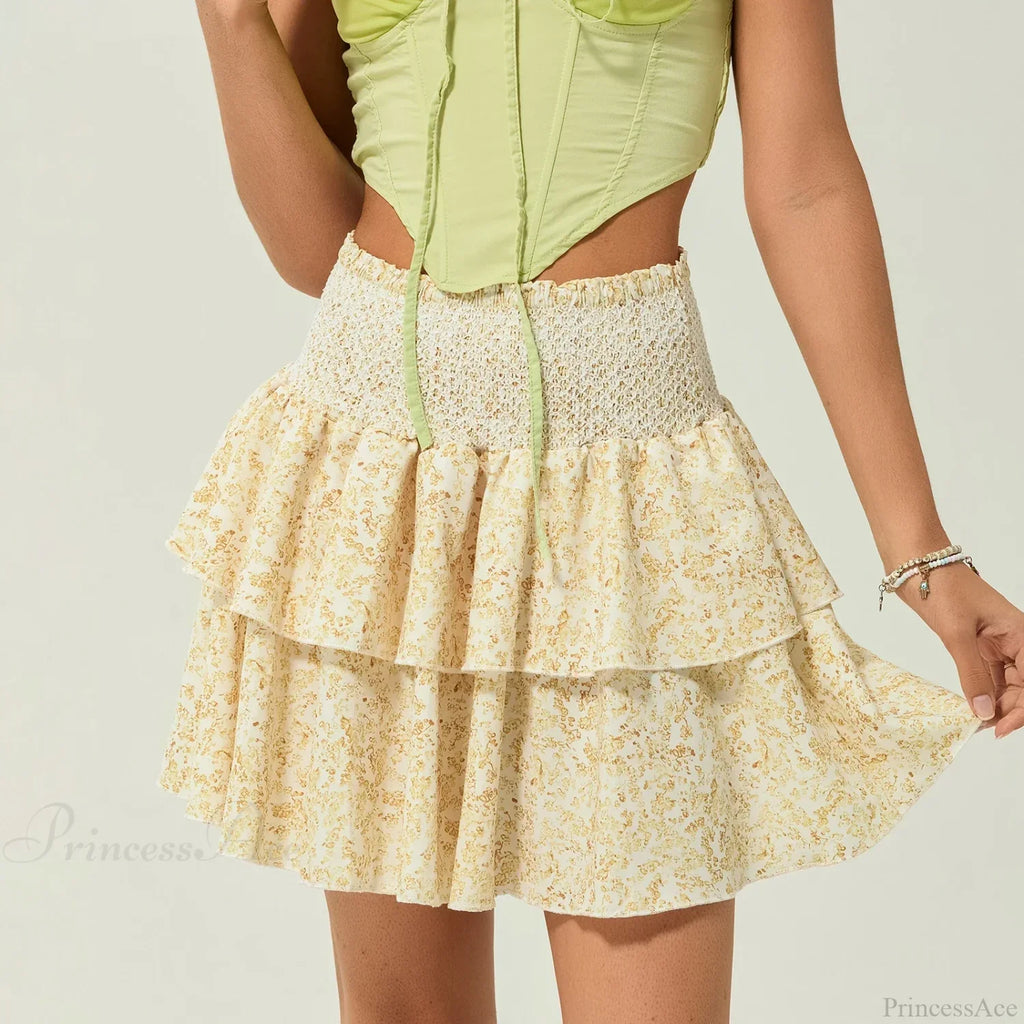 Shirred Floral Layered Ruffle Skirt image 1