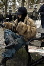 Short Faux Fur Raccoon Fur Warm Jacket Coat image 2
