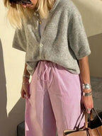Short Sleeve Round Neck Button-Down Cardigan image 4