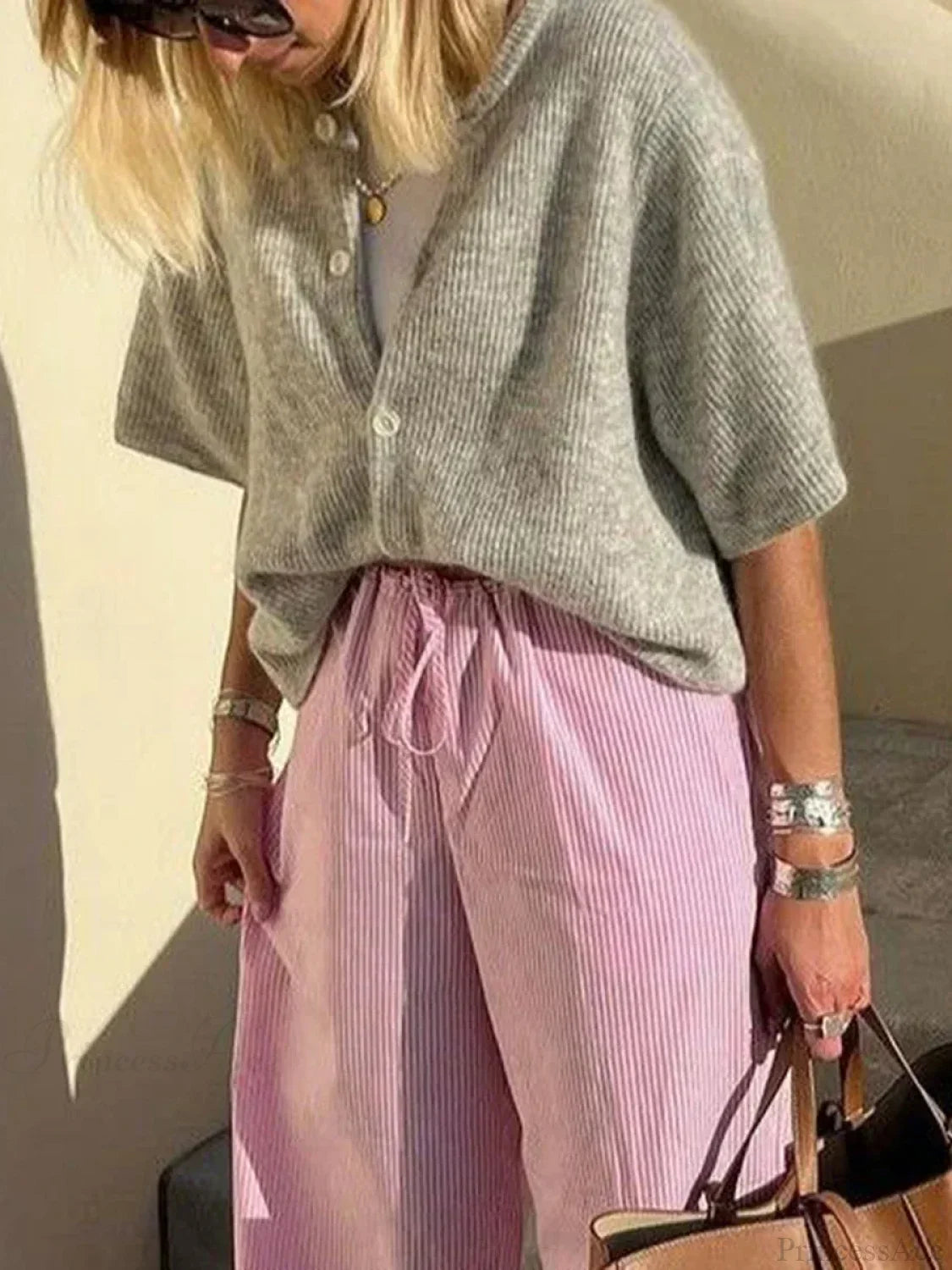 Short Sleeve Round Neck Button-Down Cardigan image 4