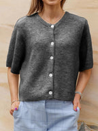 Short Sleeve Round Neck Button-Down Cardigan image 12