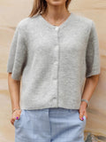 Short Sleeve Round Neck Button-Down Cardigan image 7