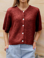 Short Sleeve Round Neck Button-Down Cardigan image 11