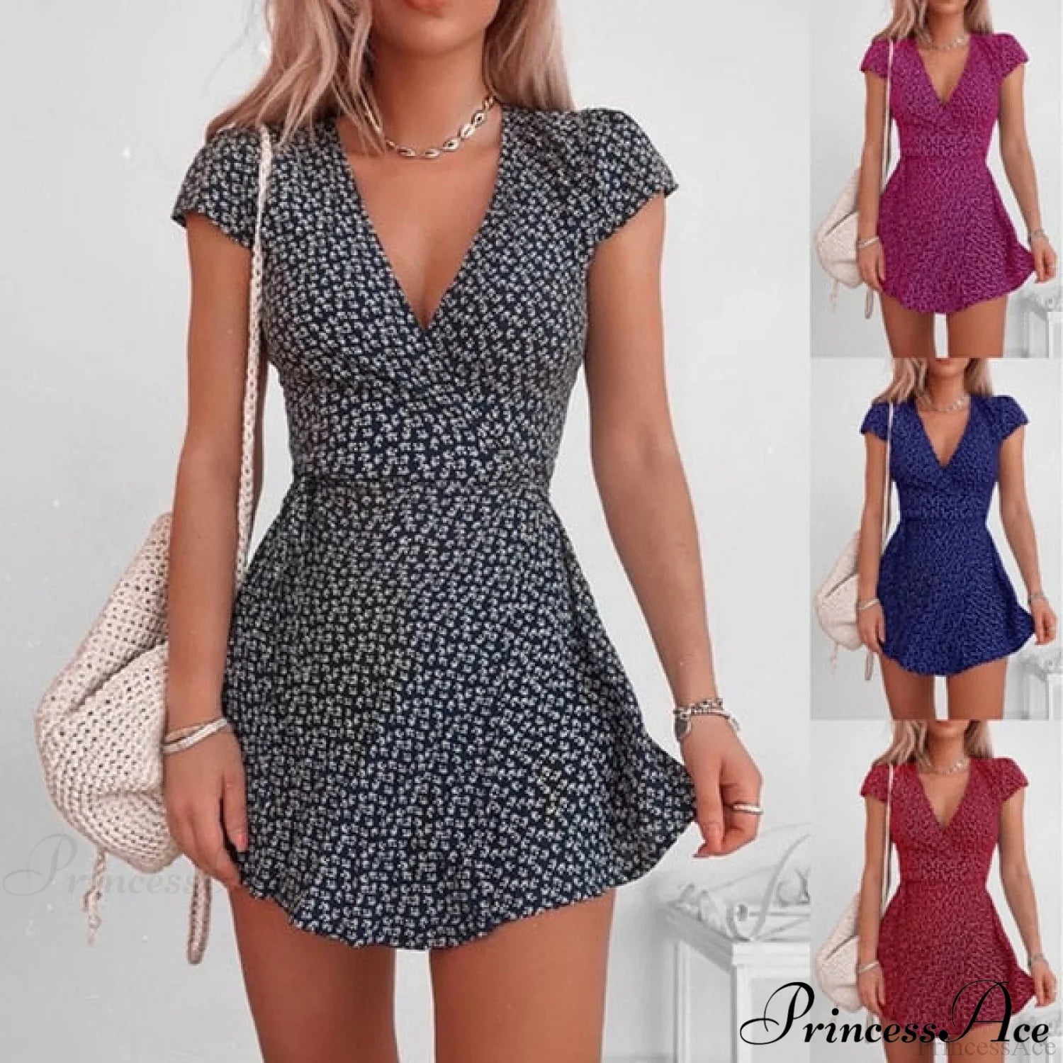 Short Sleeve Sexy V-neck Dresses image 2