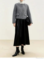 Short Wool Crew Neck Single-Breasted Overcoat image 3