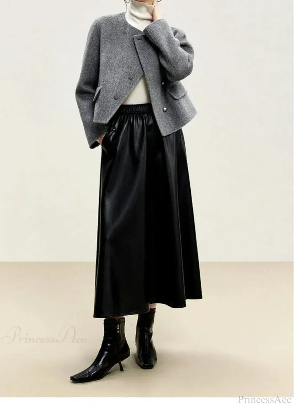 Short Wool Crew Neck Single-Breasted Overcoat image 2