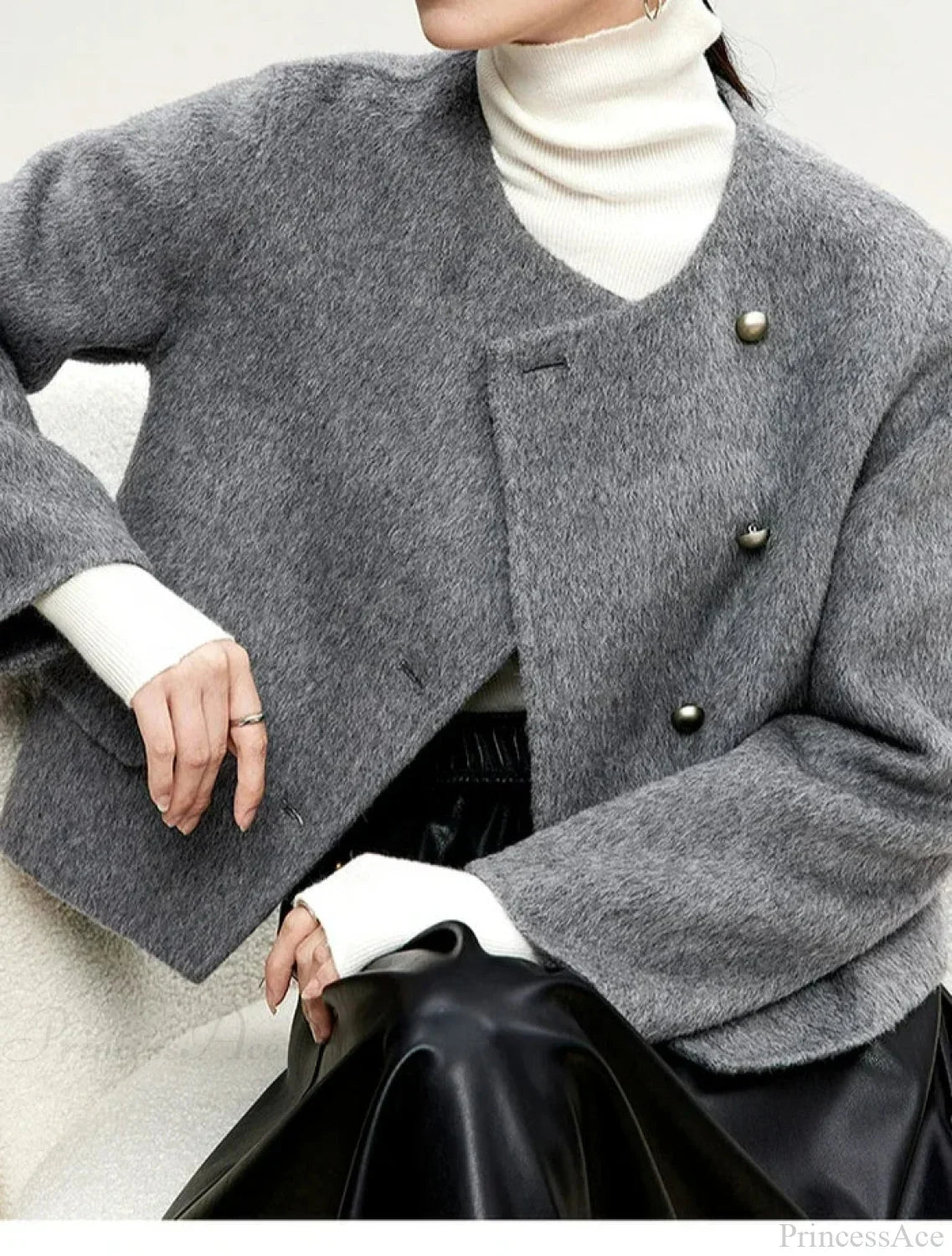 Short Wool Crew Neck Single-Breasted Overcoat image 1