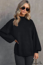 Shoulder Arm Turtleneck Knit Bubble Sweater Drop in Black image 5