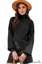 Shoulder Arm Turtleneck Knit Bubble Sweater Drop in Black image 10
