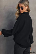 Shoulder Arm Turtleneck Knit Bubble Sweater Drop in Black image 2