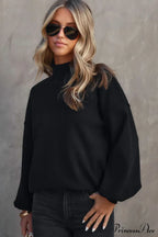 Shoulder Arm Turtleneck Knit Bubble Sweater Drop in Black image 3