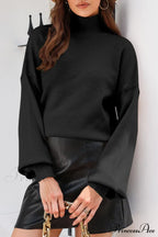 Shoulder Arm Turtleneck Knit Bubble Sweater Drop in Black image 7