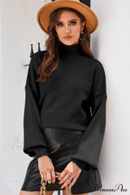 Shoulder Arm Turtleneck Knit Bubble Sweater Drop in Black image 8