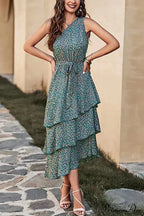 Shoulder One with Trim Gown Green Ruffle Print image 6