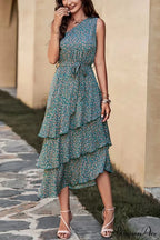 Shoulder One with Trim Gown Green Ruffle Print image 3