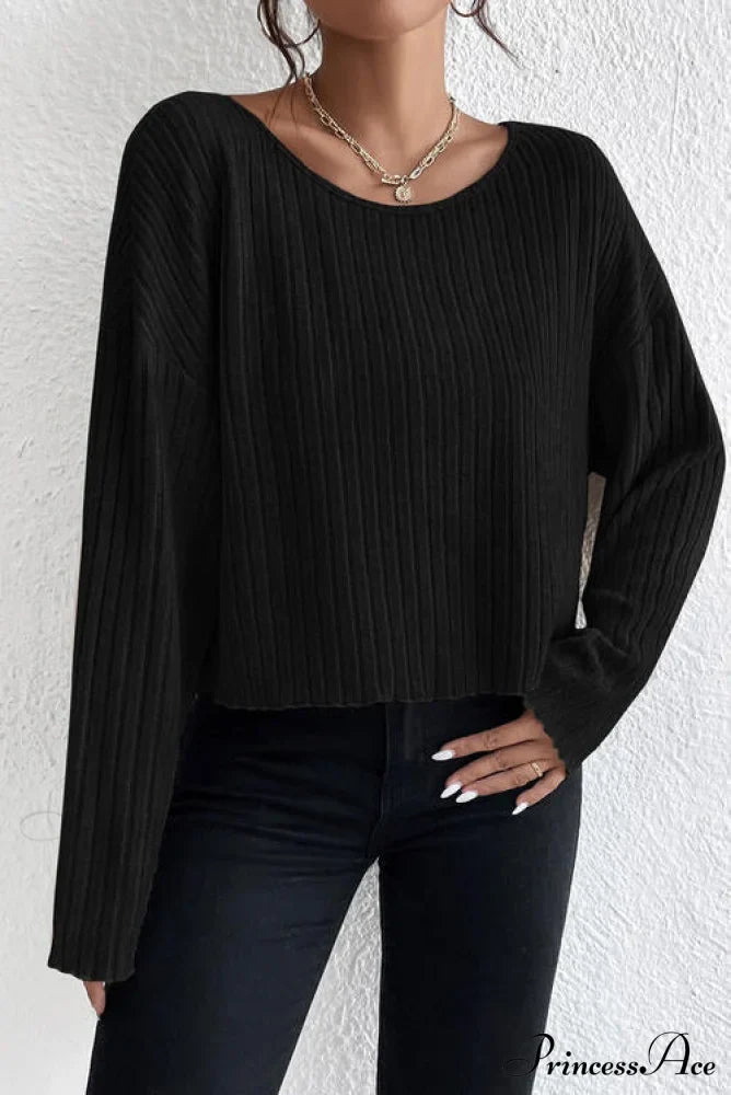 Shoulder Round Ribbed Neck Arm Long Drop Shirt image 8