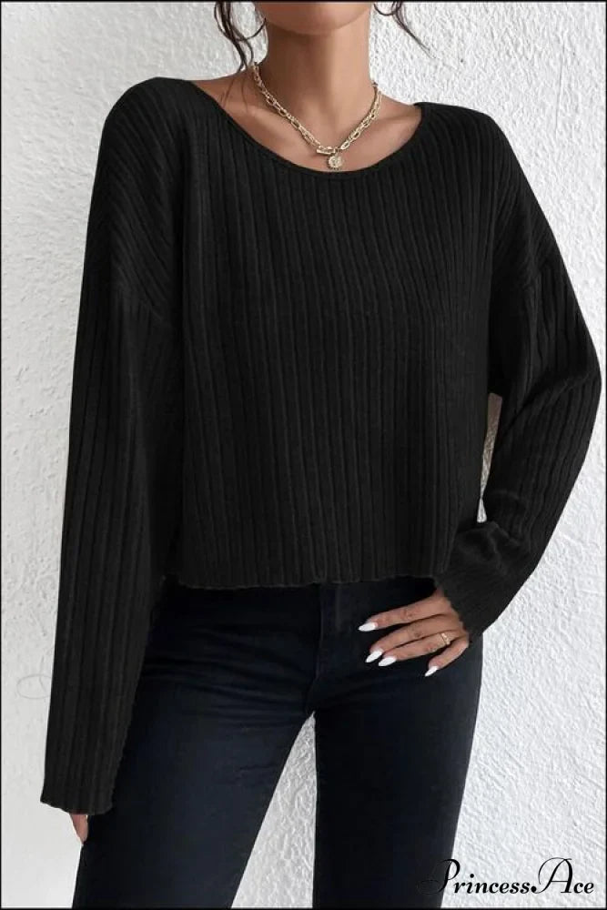 Shoulder Round Ribbed Neck Arm Long Drop Shirt image 4