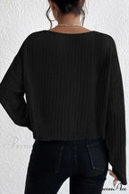 Shoulder Round Ribbed Neck Arm Long Drop Shirt image 7