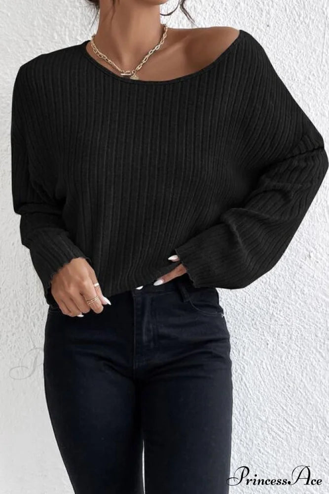 Shoulder Round Ribbed Neck Arm Long Drop Shirt image 5