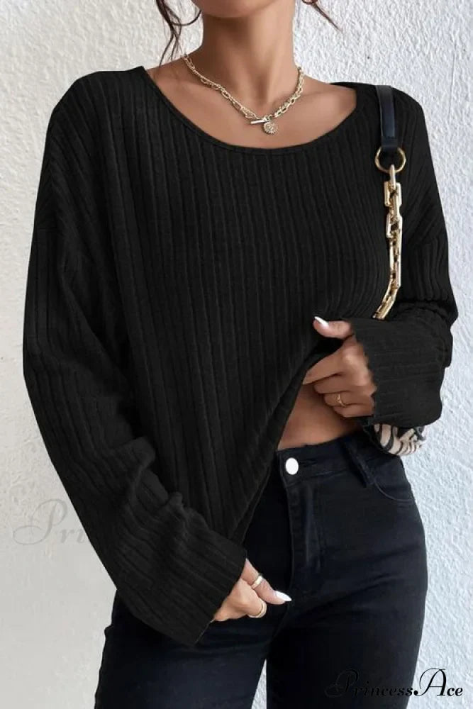 Shoulder Round Ribbed Neck Arm Long Drop Shirt image 6