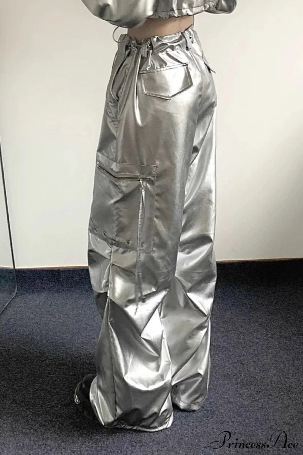 Silver Cuffed High Waist Cargo Pants image 3
