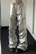 Silver Cuffed High Waist Cargo Pants image 1