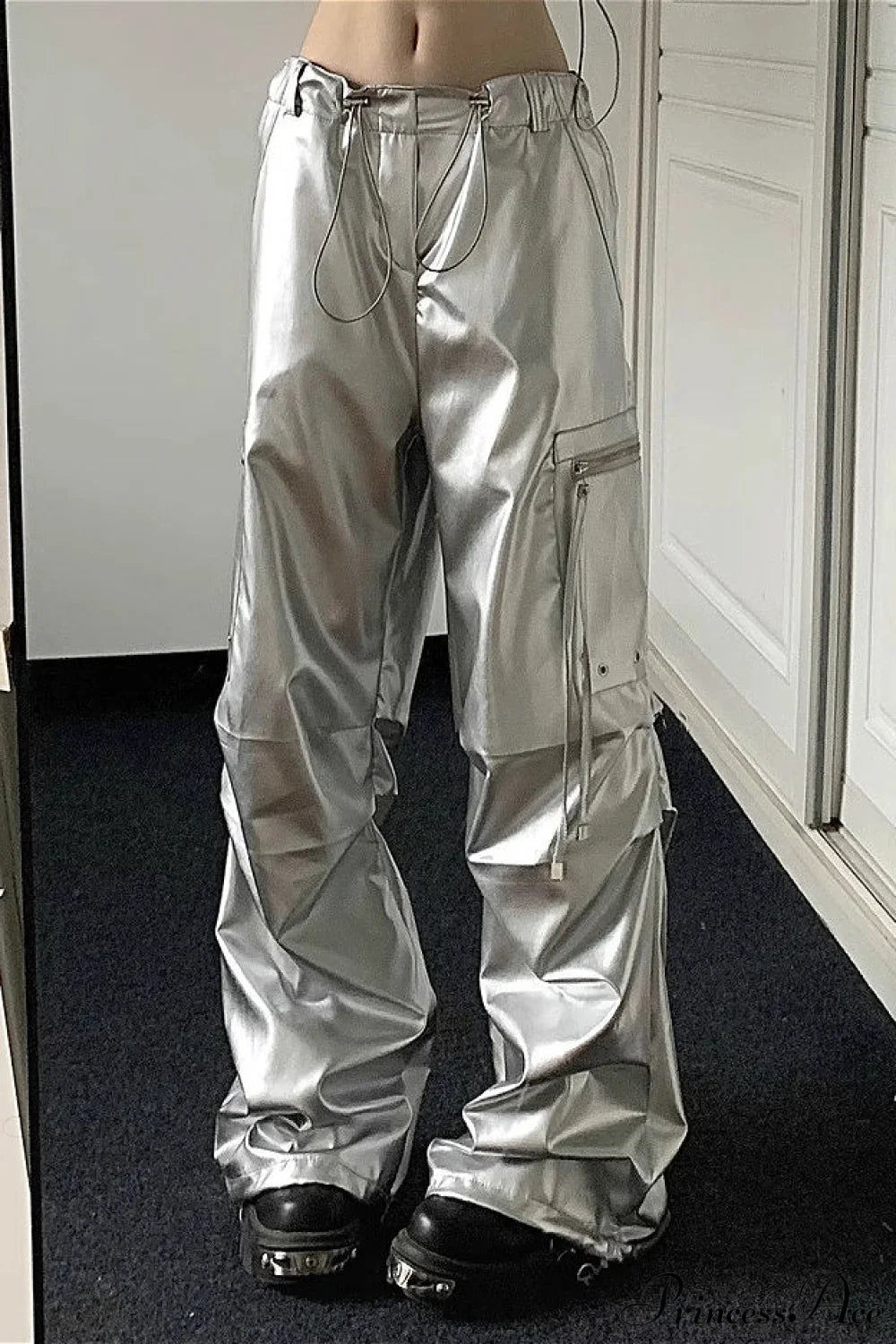 Silver Cuffed High Waist Cargo Pants image 1